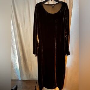 Eileen Fisher Elegant Brown Velvet Silk Dress